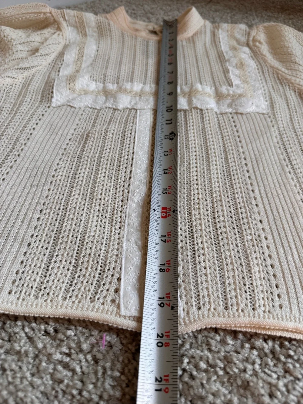 Zara Cream Crochet Knit Sweater with Lace Bib Detail